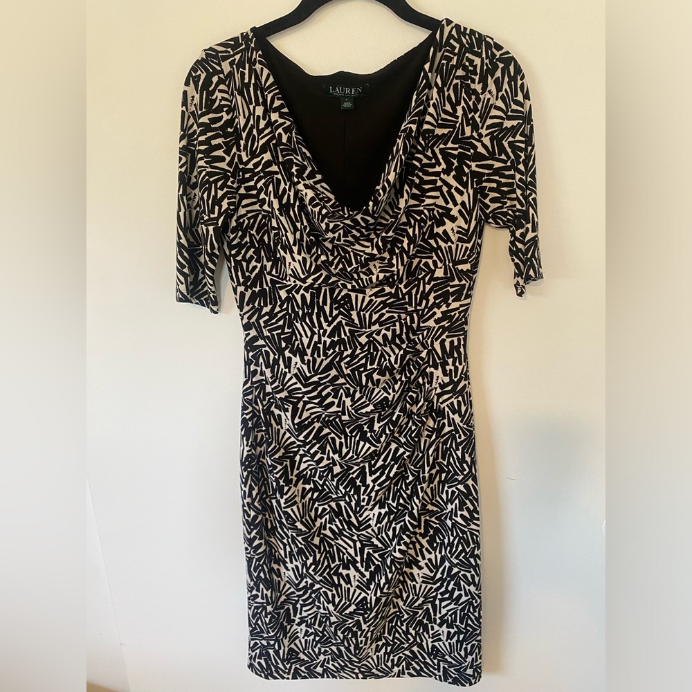 Ralph Lauren Women's Black and White Ruffle Sleeveless Sheath Dress